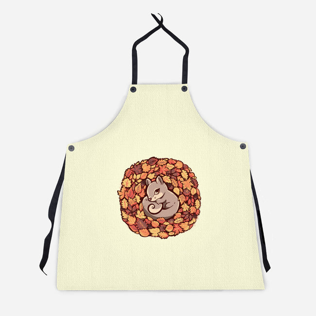 Squirrel Upon Autumn Leaves-Unisex-Kitchen-Apron-TechraNova