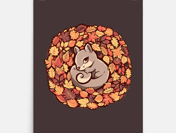 Squirrel Upon Autumn Leaves