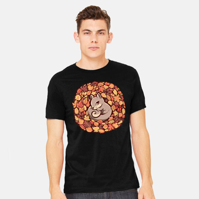 Squirrel Upon Autumn Leaves-Mens-Heavyweight-Tee-TechraNova