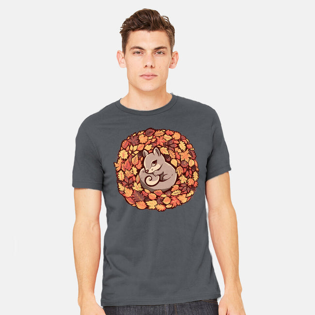 Squirrel Upon Autumn Leaves-Mens-Heavyweight-Tee-TechraNova