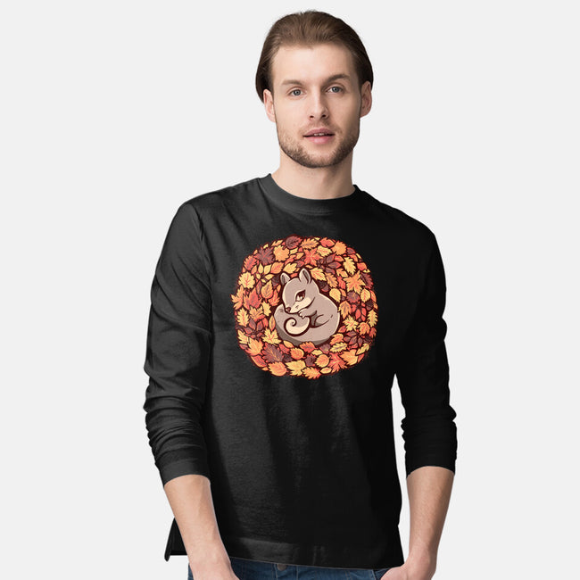 Squirrel Upon Autumn Leaves-Mens-Long Sleeved-Tee-TechraNova