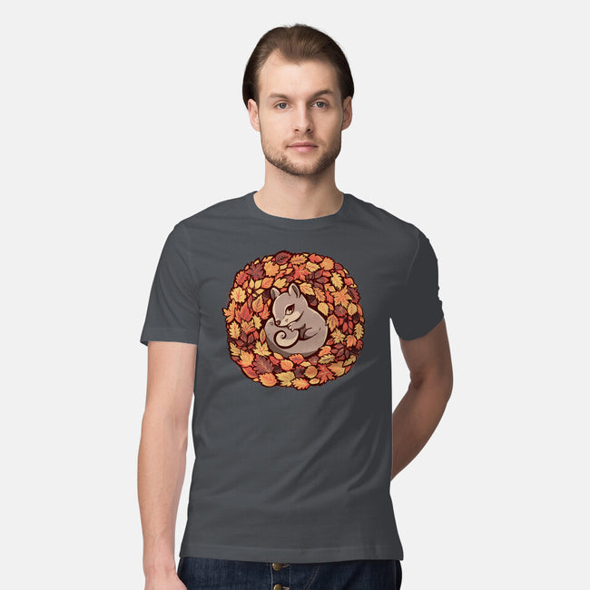 Squirrel Upon Autumn Leaves-Mens-Premium-Tee-TechraNova