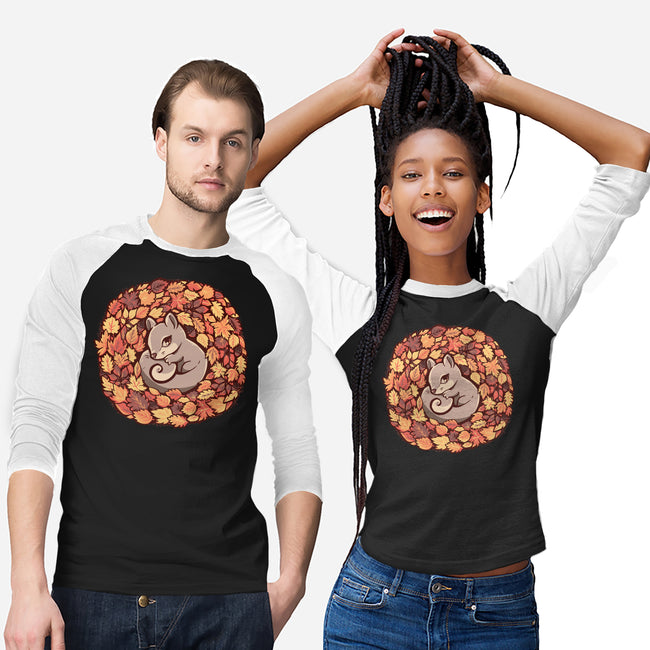 Squirrel Upon Autumn Leaves-Unisex-Baseball-Tee-TechraNova