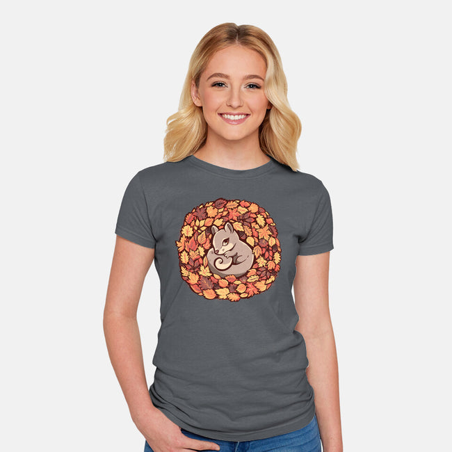 Squirrel Upon Autumn Leaves-Womens-Fitted-Tee-TechraNova