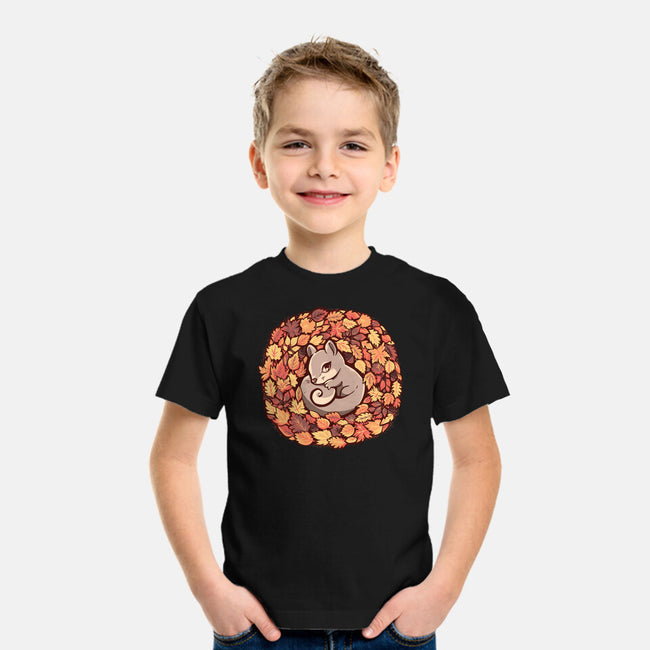 Squirrel Upon Autumn Leaves-Youth-Basic-Tee-TechraNova