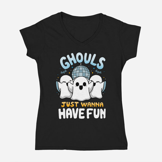 Fun Ghouls-Womens-V-Neck-Tee-Vallina84