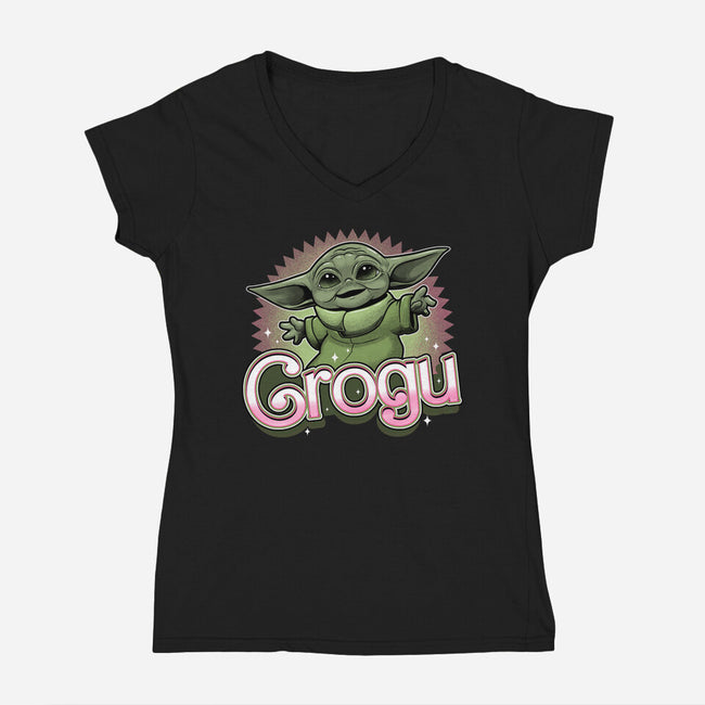 Grogu Doll-Womens-V-Neck-Tee-Astrobot Invention