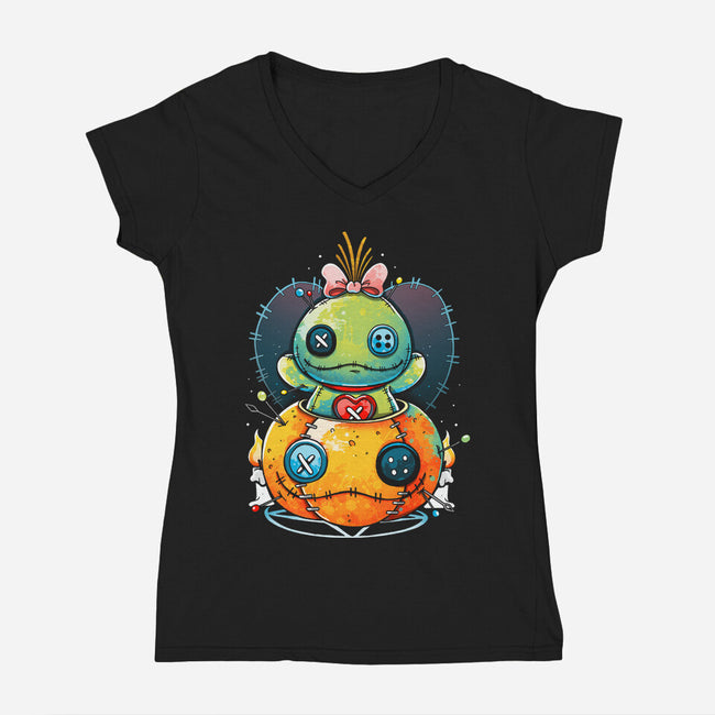 Voodoo Pumpkin-Womens-V-Neck-Tee-Vallina84