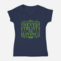 Never Trust Living-Womens-V-Neck-Tee-teesgeex