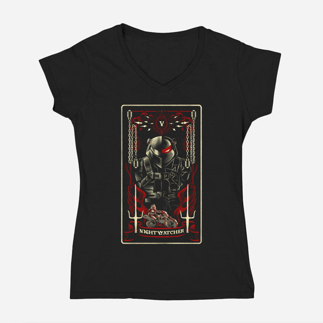 Nightwatcher Tarot Card-Womens-V-Neck-Tee-naomori