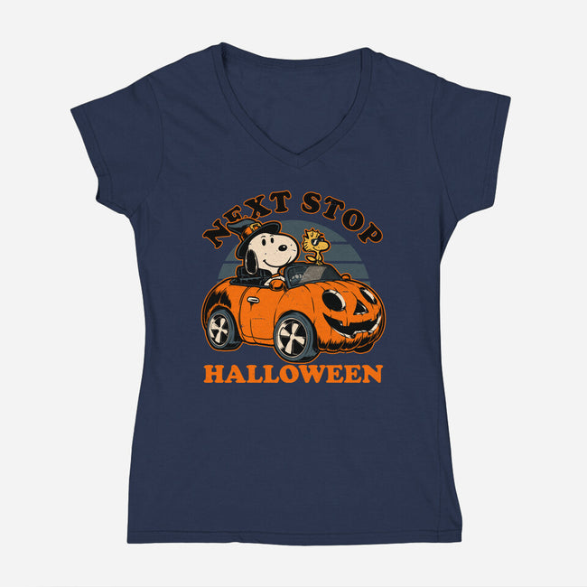 Spooky Beagle Car-Womens-V-Neck-Tee-Studio Mootant