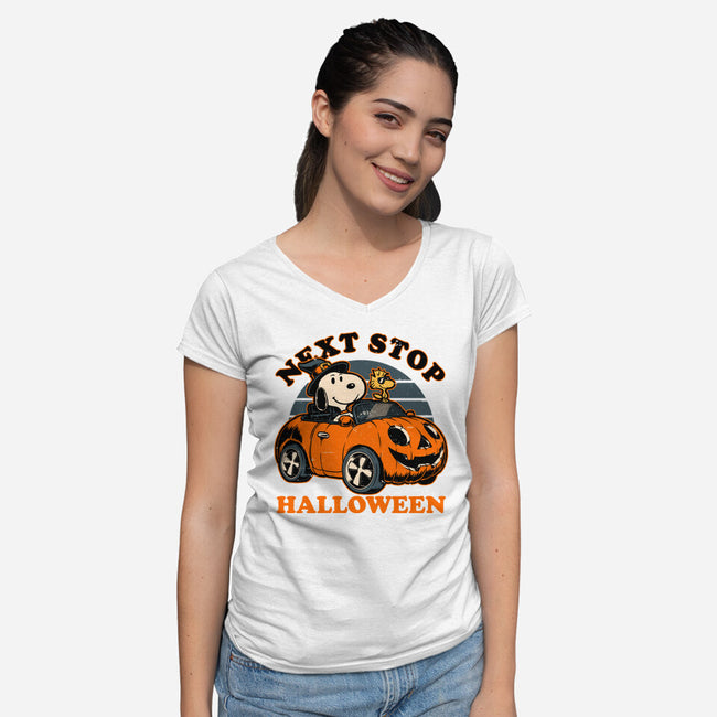 Spooky Beagle Car-Womens-V-Neck-Tee-Studio Mootant