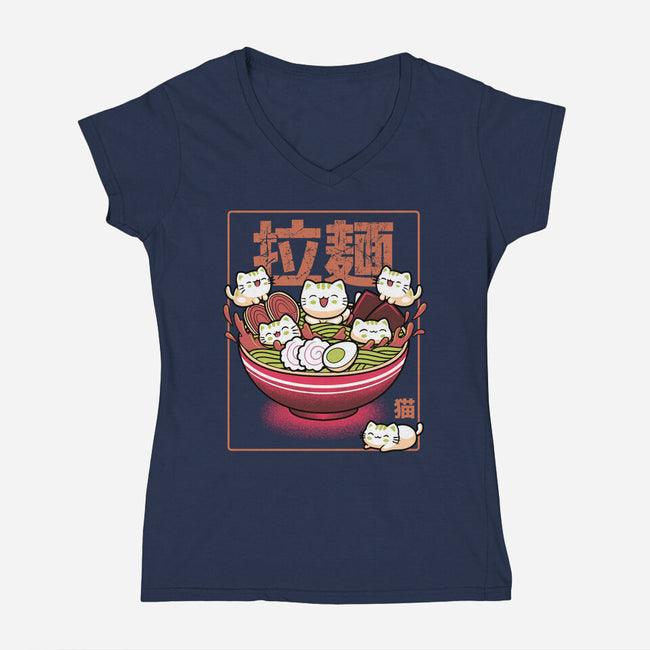 Neko And Ramen-Womens-V-Neck-Tee-Astrobot Invention