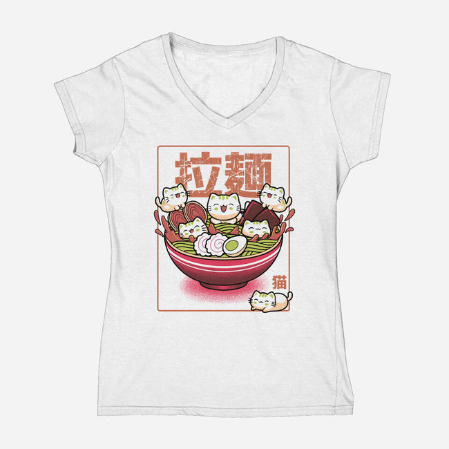 Neko And Ramen-Womens-V-Neck-Tee-Astrobot Invention