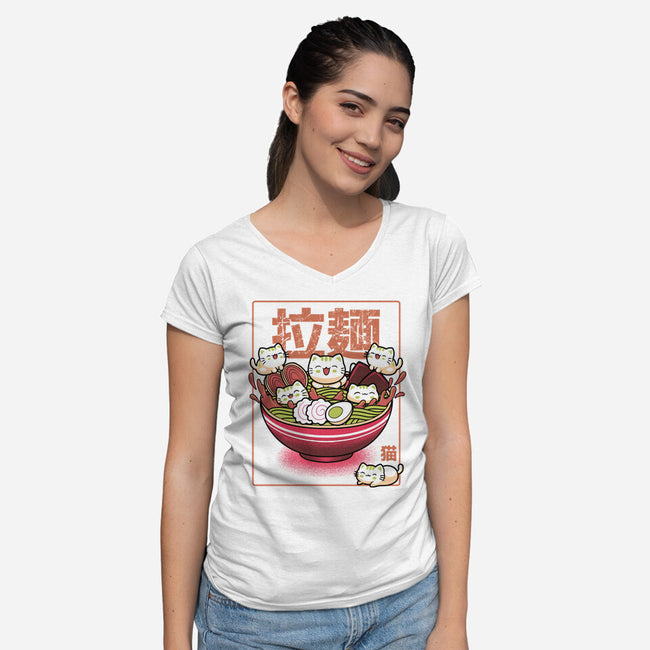 Neko And Ramen-Womens-V-Neck-Tee-Astrobot Invention