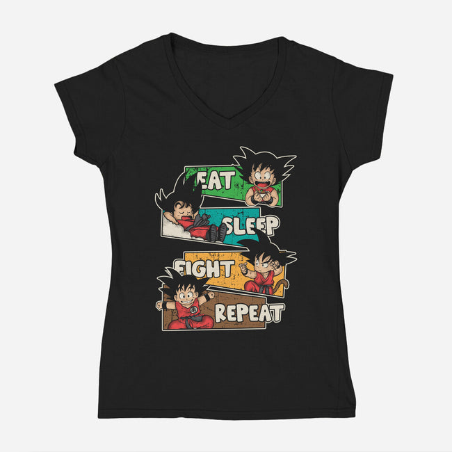 Eat Sleep Fight Repeat-Womens-V-Neck-Tee-turborat14