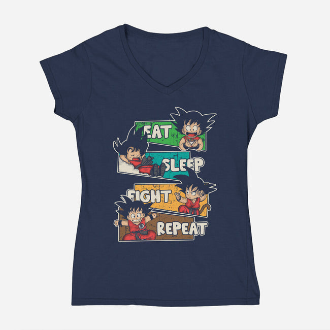 Eat Sleep Fight Repeat-Womens-V-Neck-Tee-turborat14