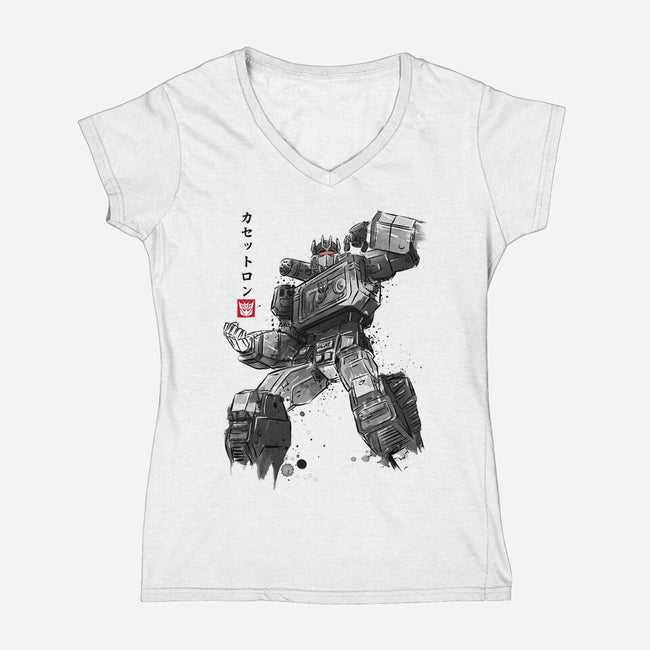 Microcassette Recorder Sumi-e-Womens-V-Neck-Tee-DrMonekers