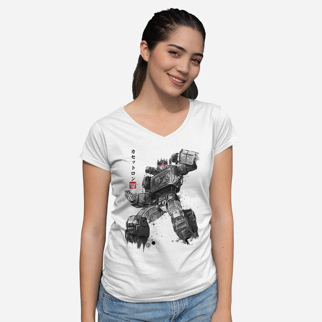 Microcassette Recorder Sumi-e-Womens-V-Neck-Tee-DrMonekers