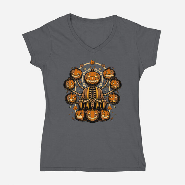 Halloween Pumpkin God-Womens-V-Neck-Tee-Studio Mootant