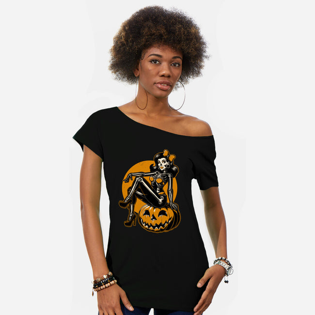 Halloween Pinup-Womens-Off Shoulder-Tee-Studio Mootant