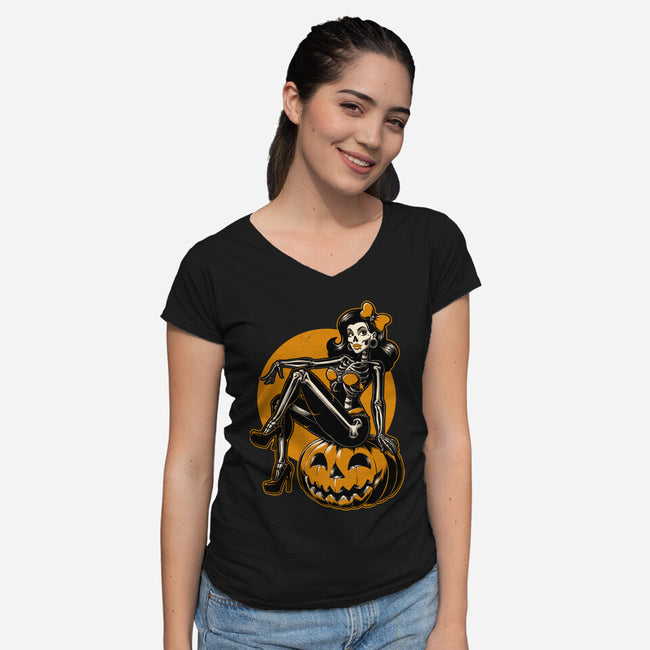 Halloween Pinup-Womens-V-Neck-Tee-Studio Mootant