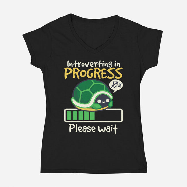 Turtle Introverting-Womens-V-Neck-Tee-NemiMakeit