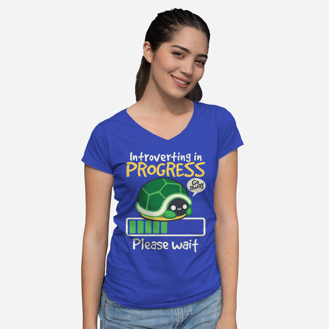 Turtle Introverting-Womens-V-Neck-Tee-NemiMakeit