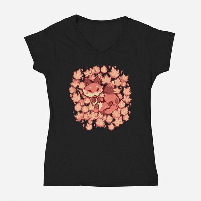 Autumn Leaf Fox-Womens-V-Neck-Tee-TechraNova