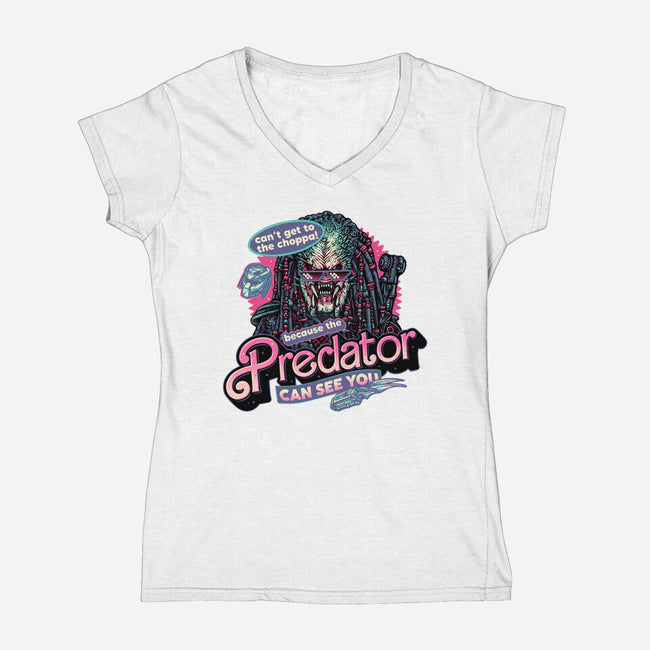 Predator Can See You-Womens-V-Neck-Tee-glitchygorilla