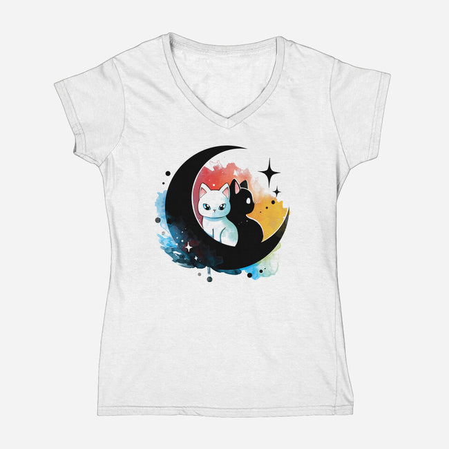 Moon Color Kittens-Womens-V-Neck-Tee-Vallina84