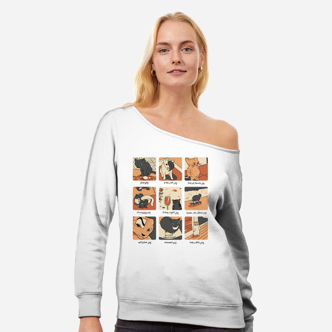 Cat Meme-Womens-Off Shoulder-Sweatshirt-yumie