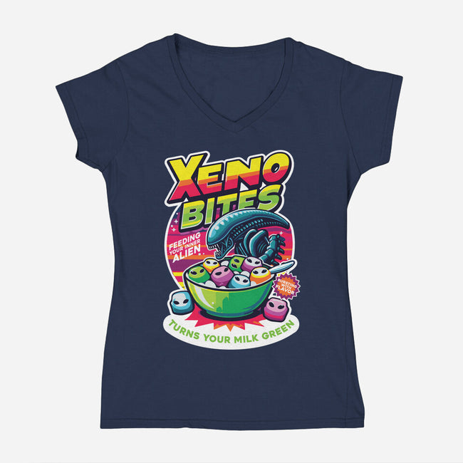 Xeno Bites-Womens-V-Neck-Tee-Joel