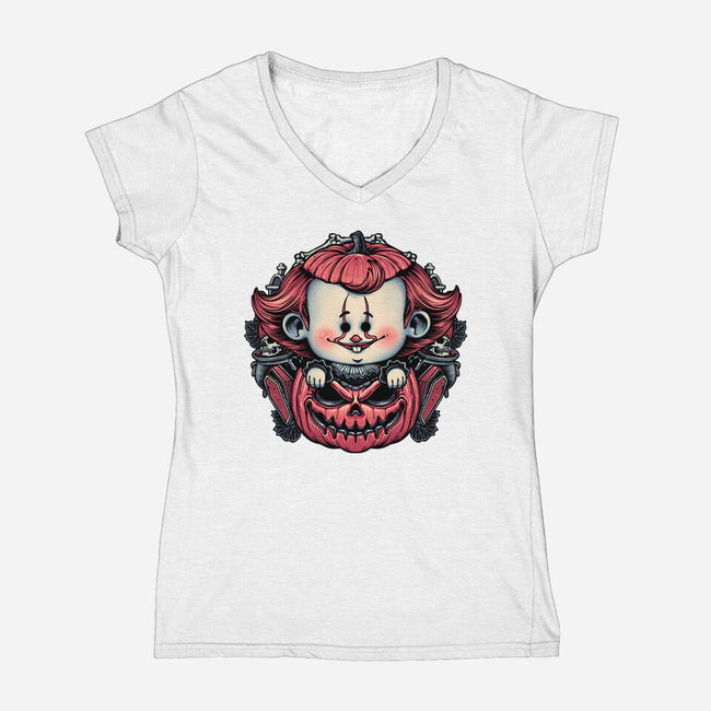 Cute Little Clown-Womens-V-Neck-Tee-glitchygorilla