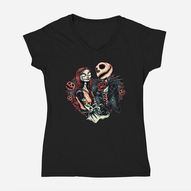 Skeleton Love-Womens-V-Neck-Tee-glitchygorilla