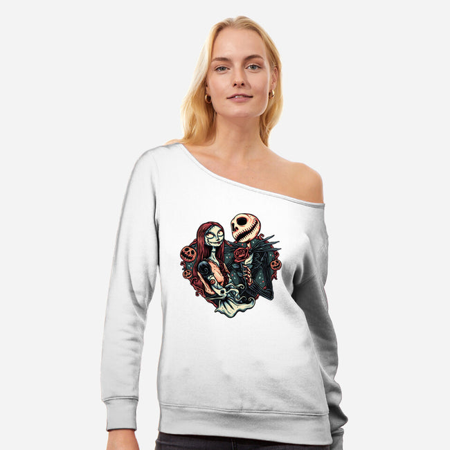 Skeleton Love-Womens-Off Shoulder-Sweatshirt-glitchygorilla