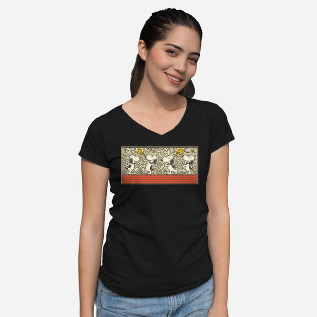 Doodle Friends-Womens-V-Neck-Tee-erion_designs