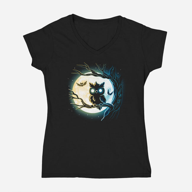 Owl Night-Womens-V-Neck-Tee-Vallina84