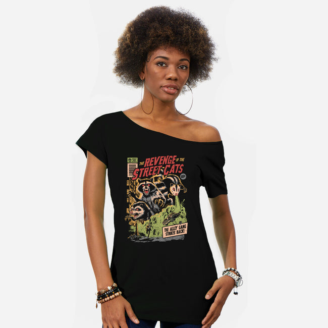 Revenge Of The Street Cats-Womens-Off Shoulder-Tee-eduely