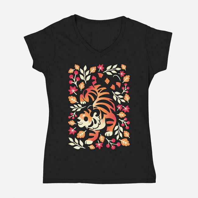 Autumn Cute Tiger-Womens-V-Neck-Tee-NemiMakeit