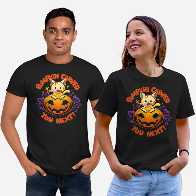 Pumpkin Carved You Next-Unisex-Basic-Tee-worlddominationforcats