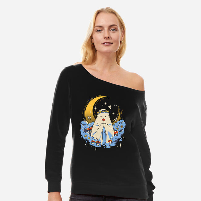 Ghost And Flowers-Womens-Off Shoulder-Sweatshirt-yumie