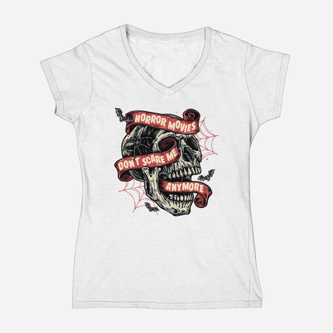 Horror Movies Aren't Scary-Womens-V-Neck-Tee-glitchygorilla