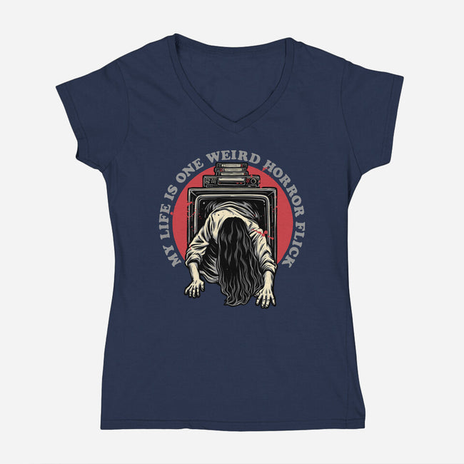 One Big Horror Flick-Womens-V-Neck-Tee-glitchygorilla