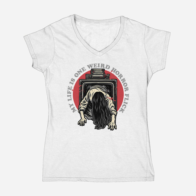 One Big Horror Flick-Womens-V-Neck-Tee-glitchygorilla