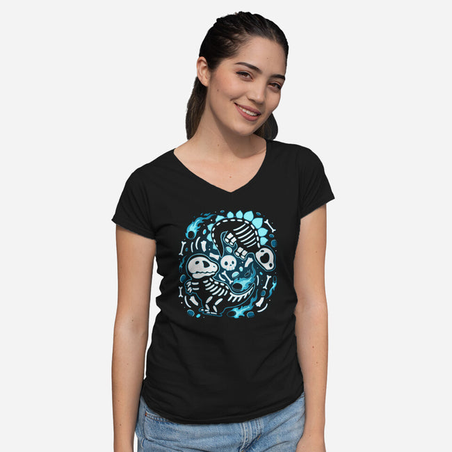 Extinction Skeleton-Womens-V-Neck-Tee-Vallina84