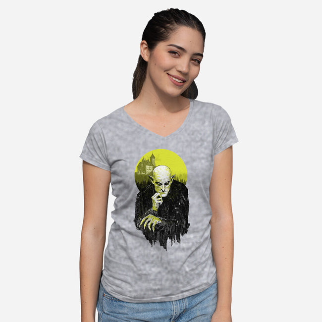 Dark Portrait-Womens-V-Neck-Tee-kharmazero