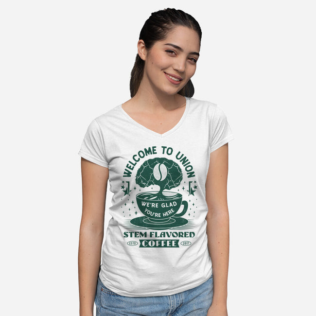 Immersive Mental World Coffee-Womens-V-Neck-Tee-LAGELANTEE