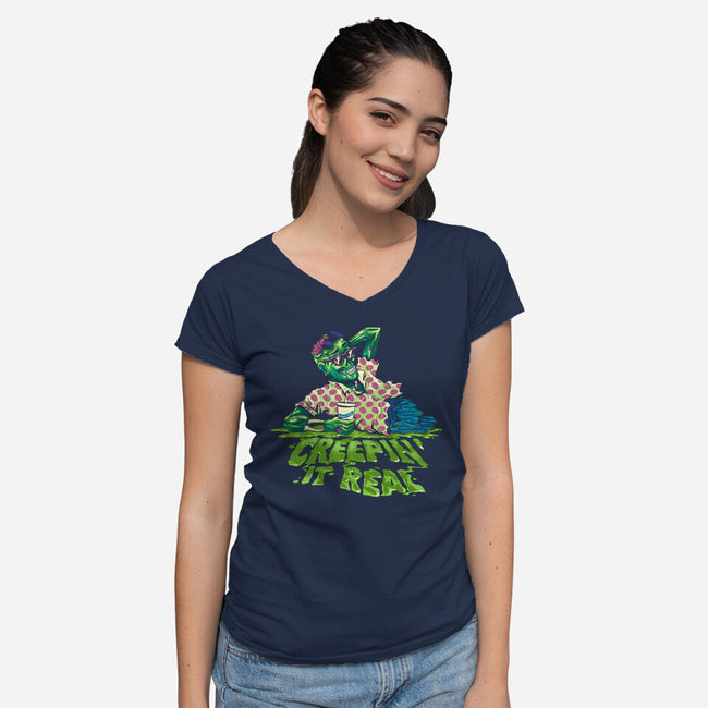 Creepin It Real-Womens-V-Neck-Tee-Massai