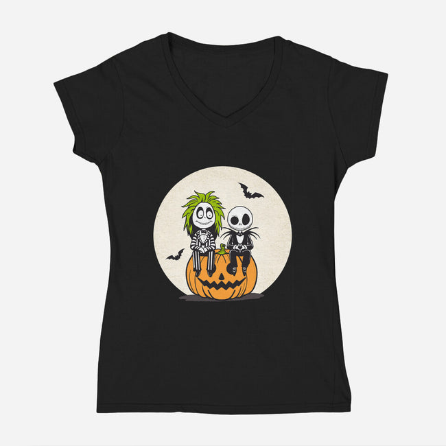 Jack And Beetlejuice-Womens-V-Neck-Tee-Tusetdesign